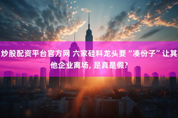 炒股配资平台官方网 六家硅料龙头要“凑份子”让其他企业离场, 是真是假?