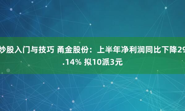 炒股入门与技巧 甬金股份：上半年净利润同比下降29.14% 拟10派3元